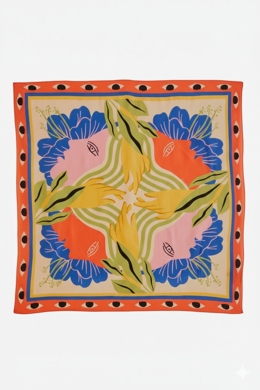 Farm Rio Multicolor surreal floral hands print scarf