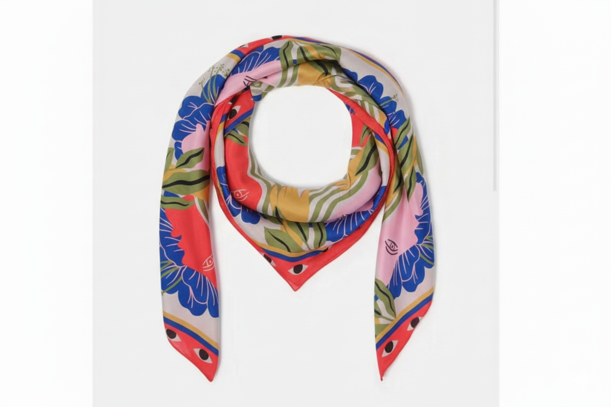 Farm Rio Multicolor surreal floral hands print scarf