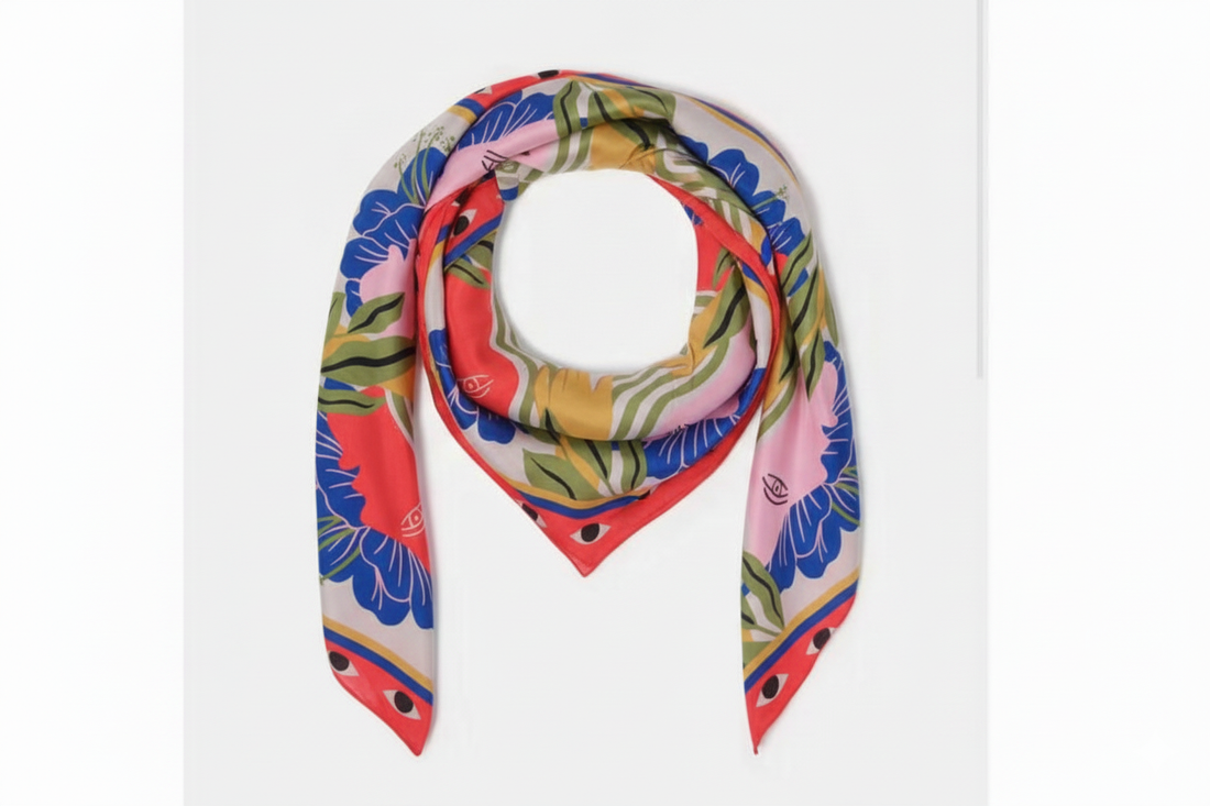 Farm Rio Multicolor surreal floral hands print scarf