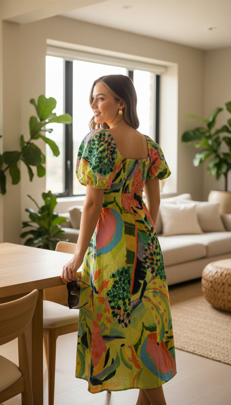 Farm Rio Printed Puff-Sleeve Dress