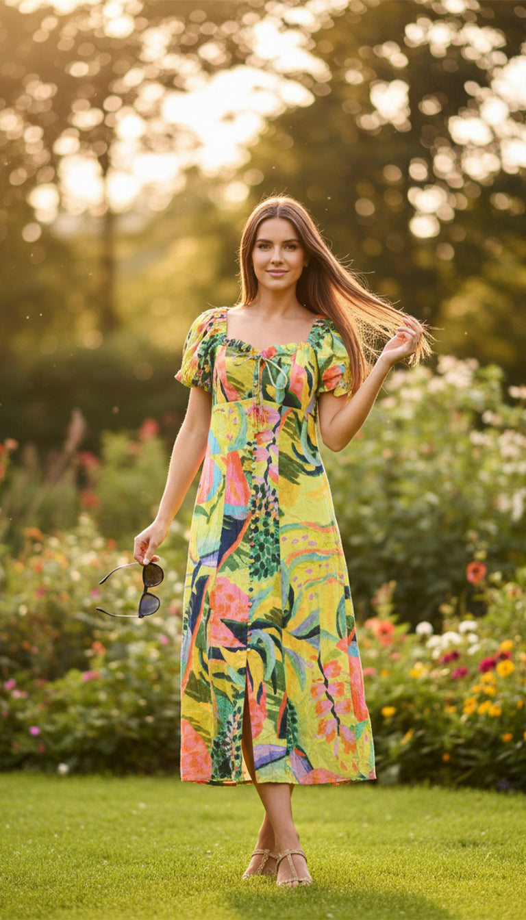 Farm Rio Printed Puff-Sleeve Dress