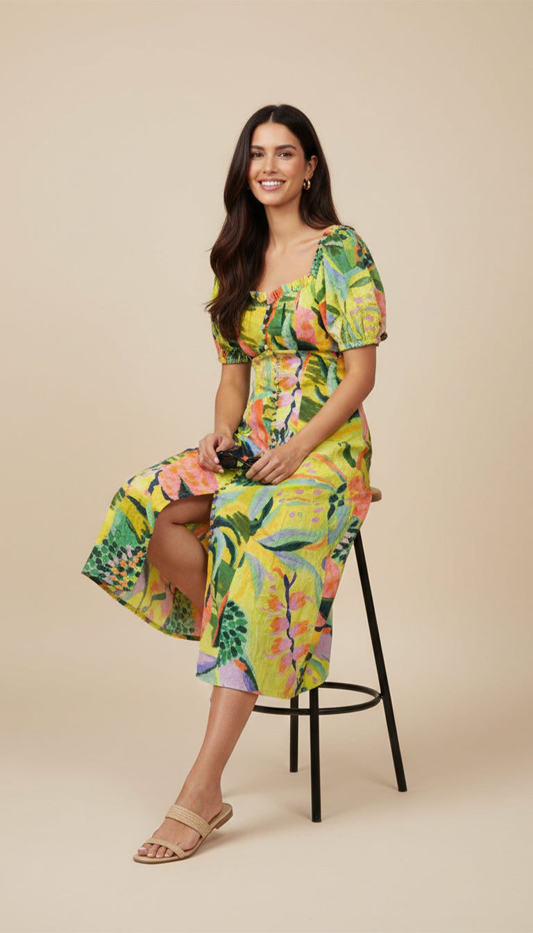 Farm Rio Printed Puff-Sleeve Dress