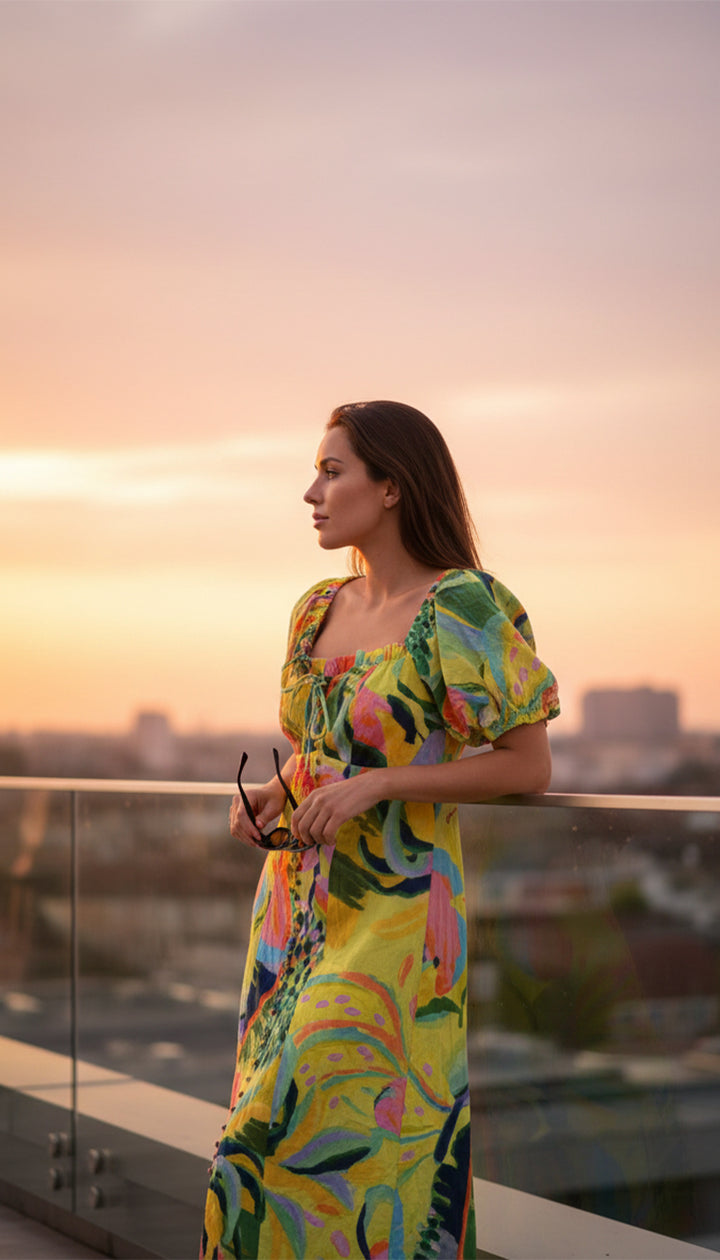 Farm Rio Printed Puff-Sleeve Dress