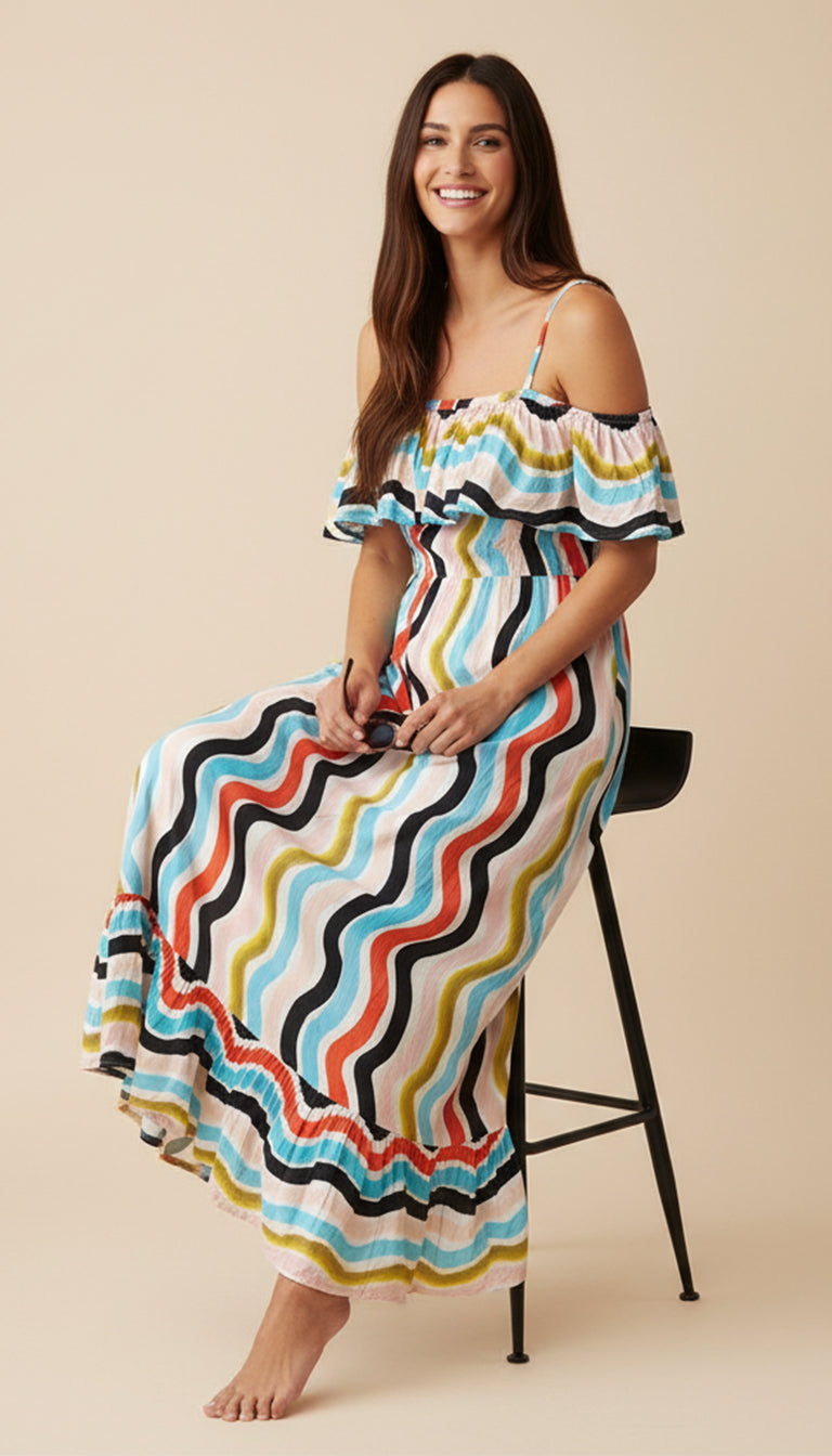 Farm Rio Sleeveless Ruffle Maxi Dress