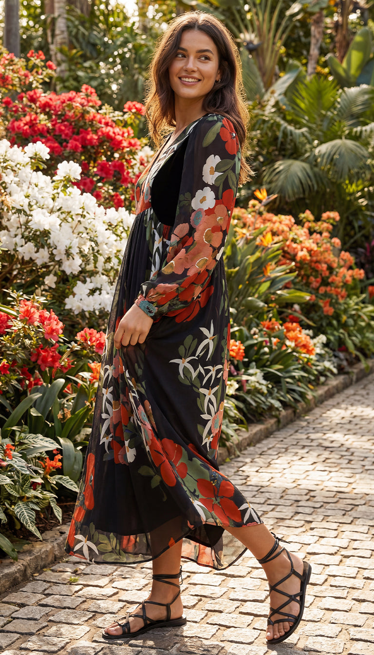 Farm Rio x Anthropologie Long-Sleeve V-Neck Floral Maxi Dress