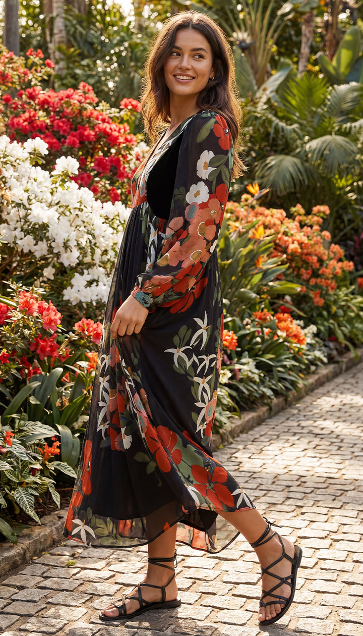 Farm Rio x Anthropologie Long-Sleeve V-Neck Floral Maxi Dress