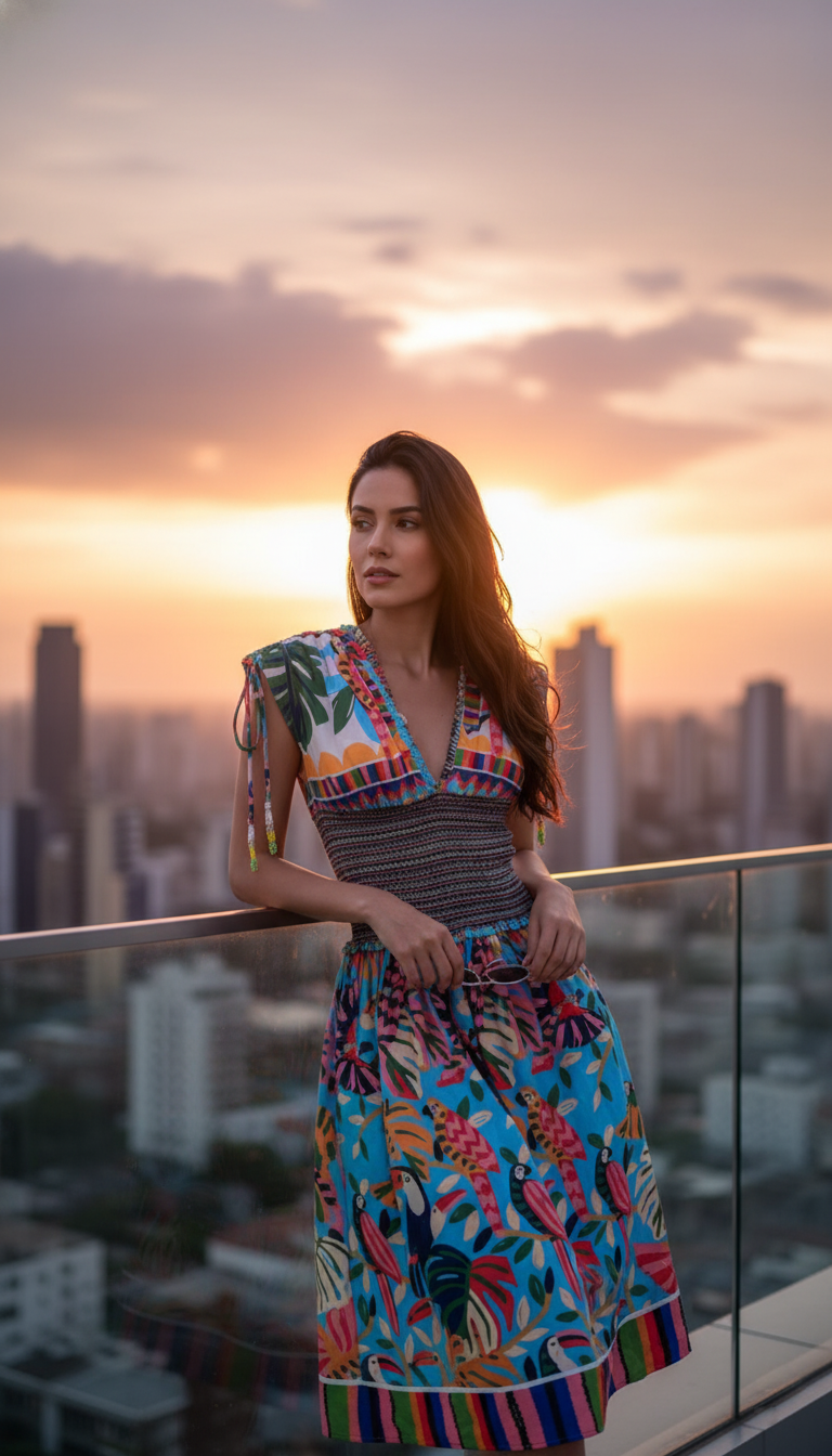 Farm Rio Colorful Forest Cotton Smocked Floral Mini Dress