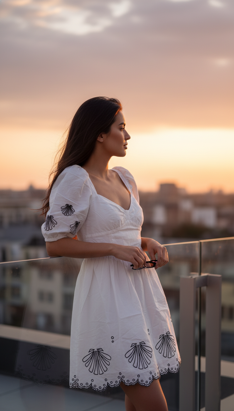 French Connection Cambra embroidered cotton anglaise mini dress in white