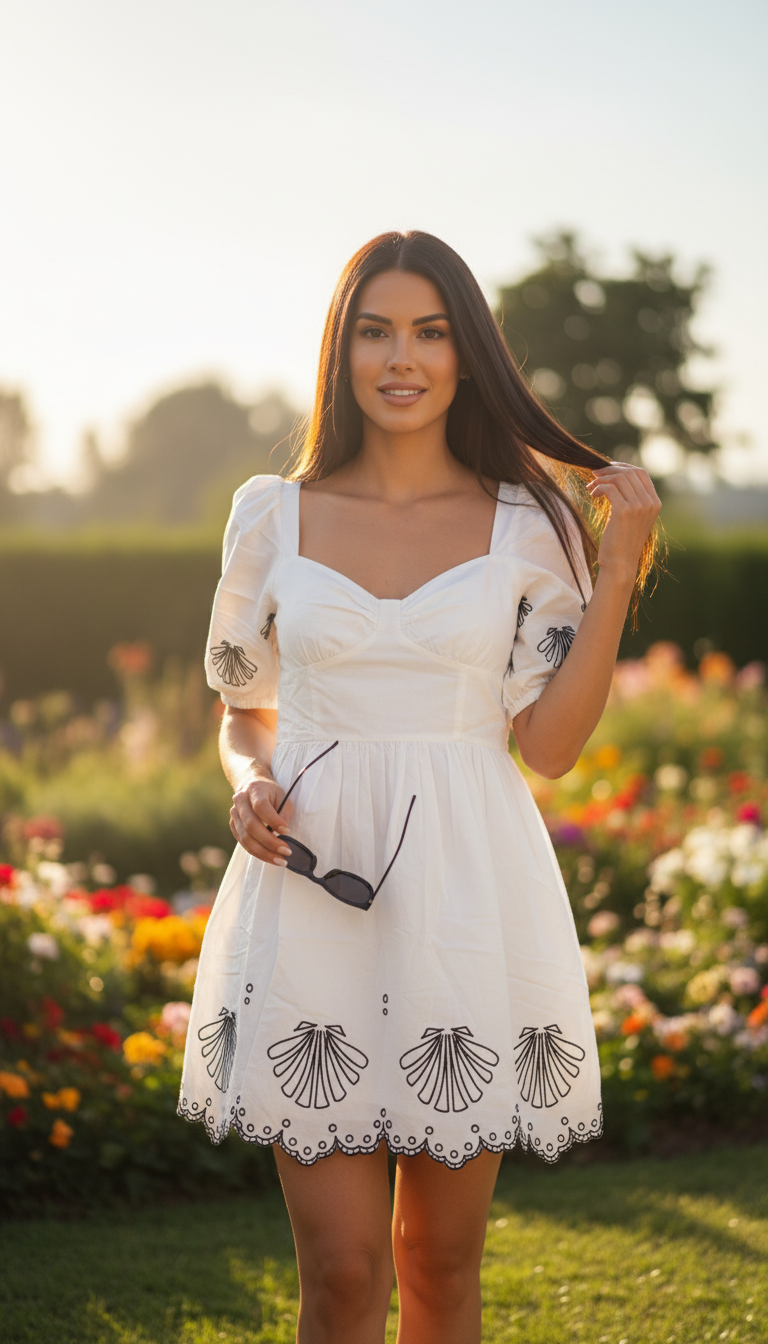 French Connection Cambra embroidered cotton anglaise mini dress in white