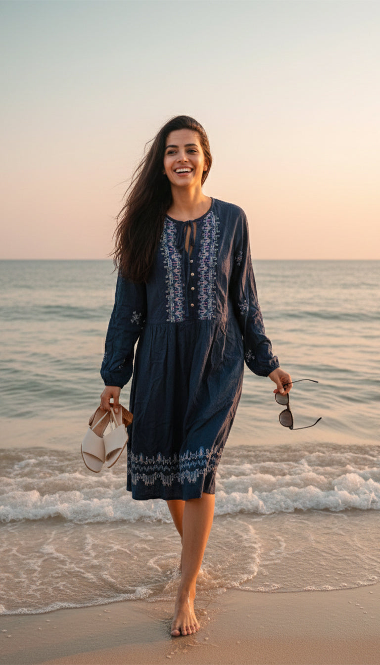 Knox Rose Women's Balloon Long Sleeve Floral Embroidered Dress