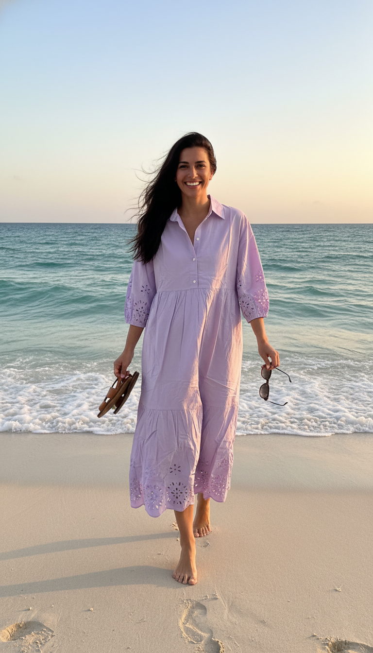 MAEVE The Bettina Tiered Shirt Dress By : Eyelet Edition In Purple