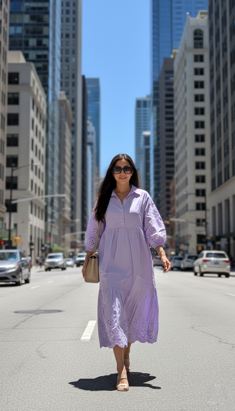 MAEVE The Bettina Tiered Shirt Dress By : Eyelet Edition In Purple