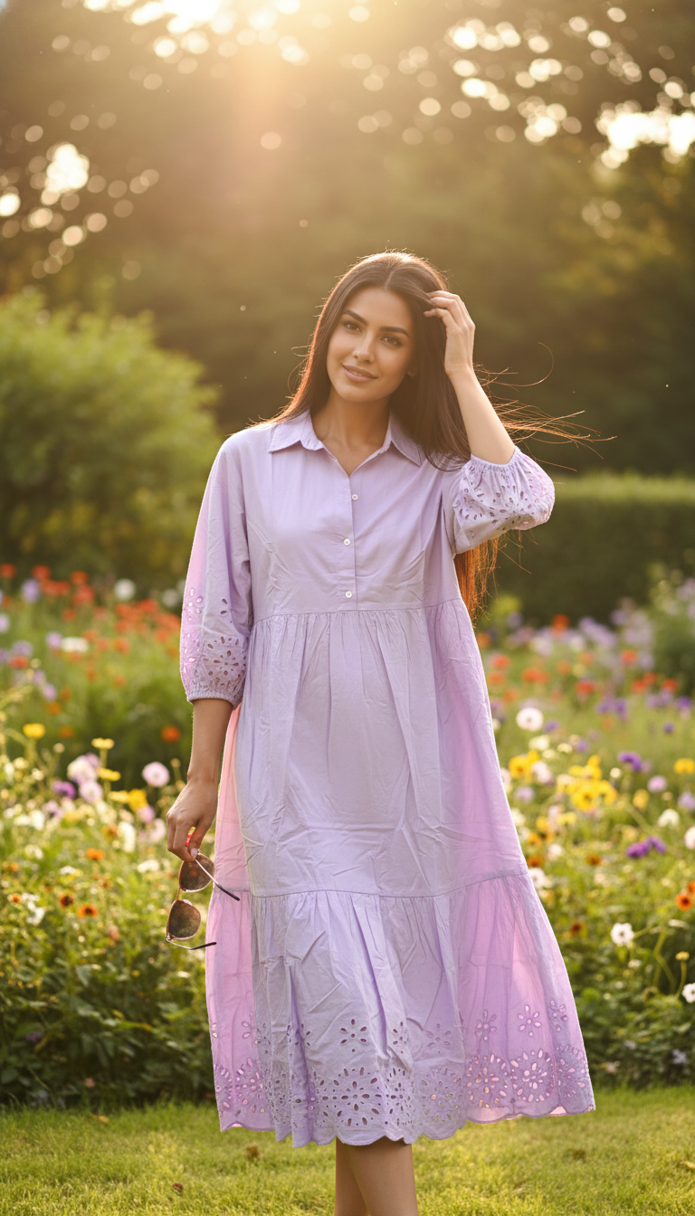 MAEVE The Bettina Tiered Shirt Dress By : Eyelet Edition In Purple