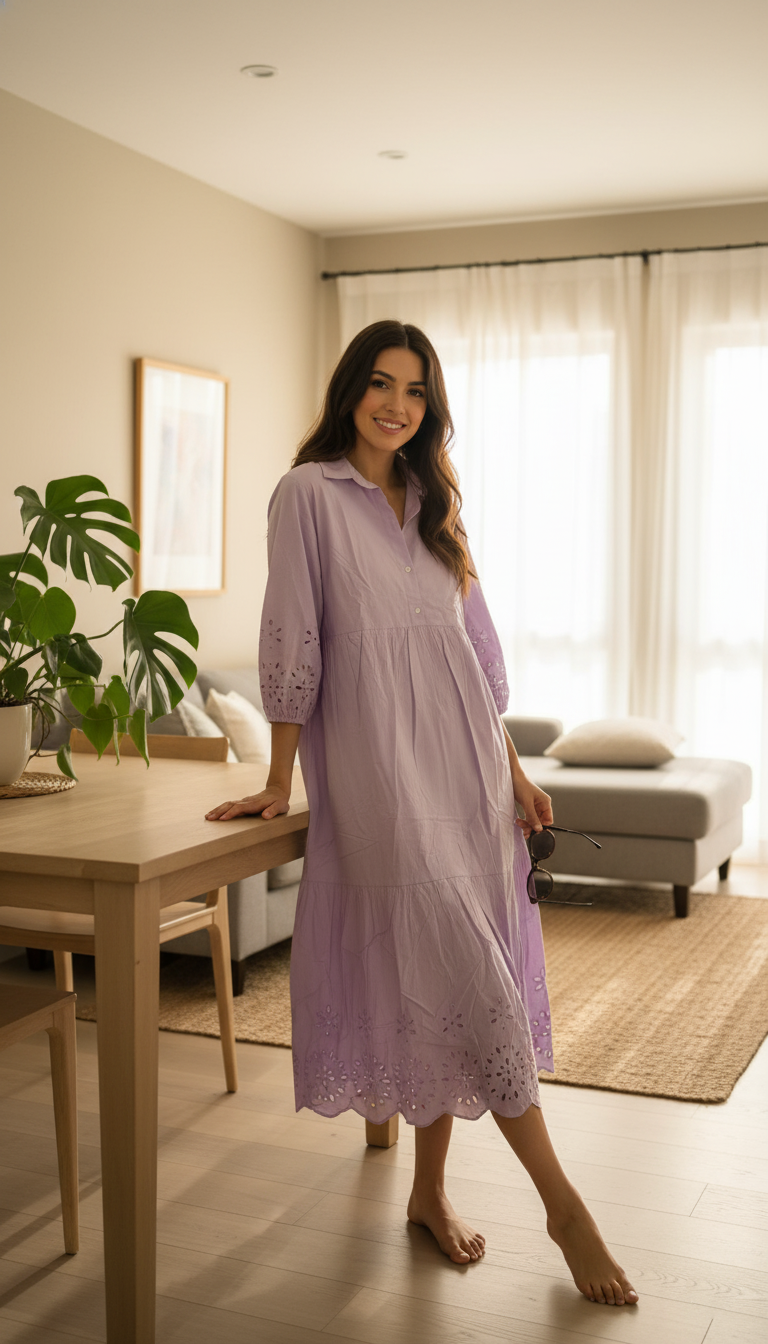 MAEVE The Bettina Tiered Shirt Dress By : Eyelet Edition In Purple