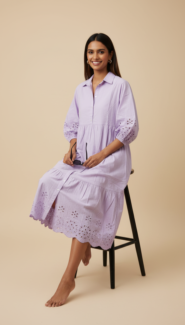MAEVE The Bettina Tiered Shirt Dress By : Eyelet Edition In Purple
