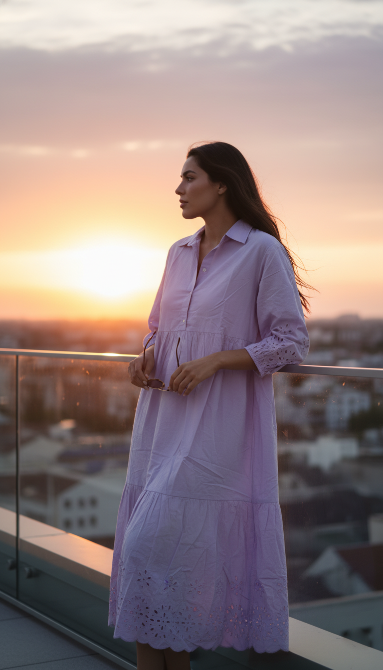 MAEVE The Bettina Tiered Shirt Dress By : Eyelet Edition In Purple