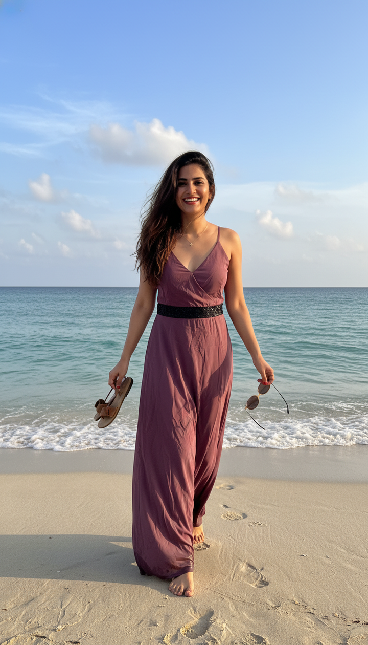 Mauve Sunset Wrap-Front Maxi Dress