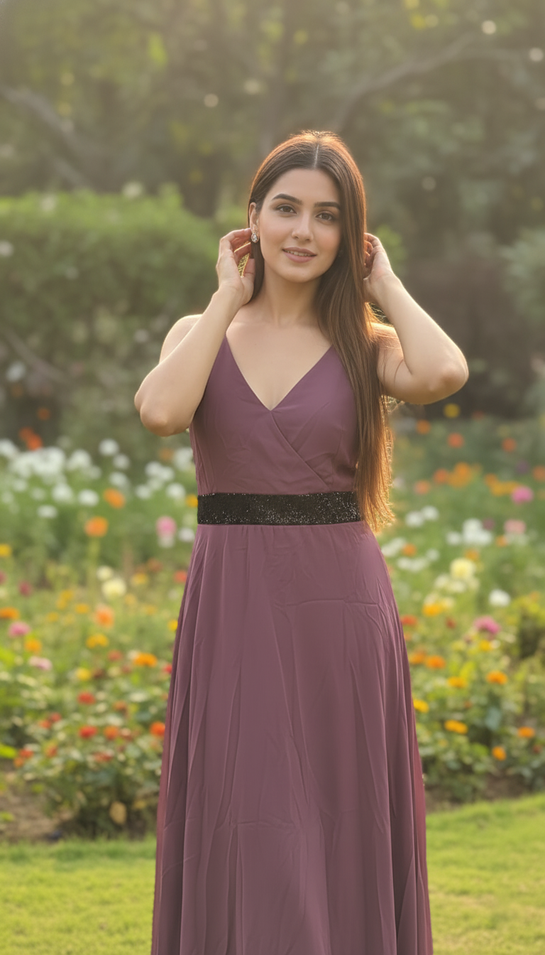 Mauve Sunset Wrap-Front Maxi Dress