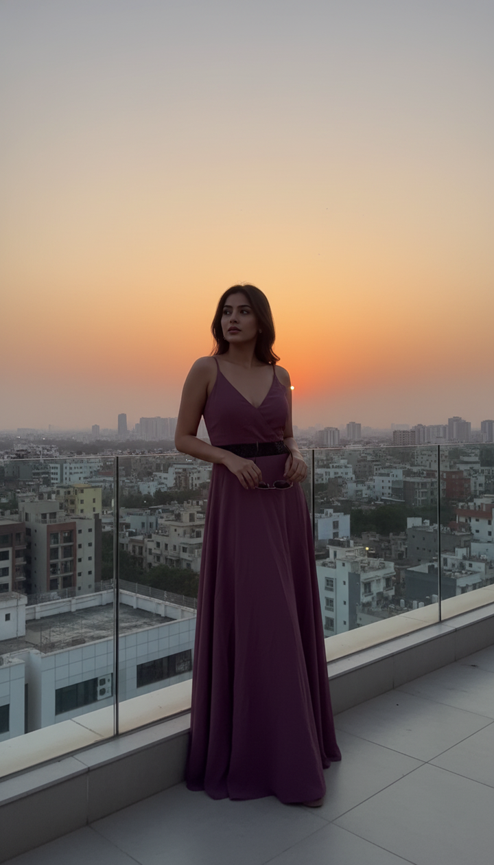 Mauve Sunset Wrap-Front Maxi Dress