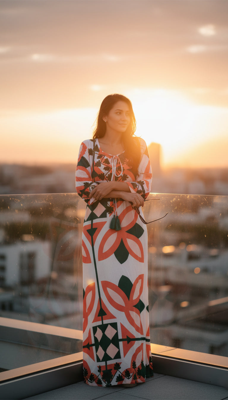 Modaposa Elina Maxi Dress Moroccan Picturesque Pink Green