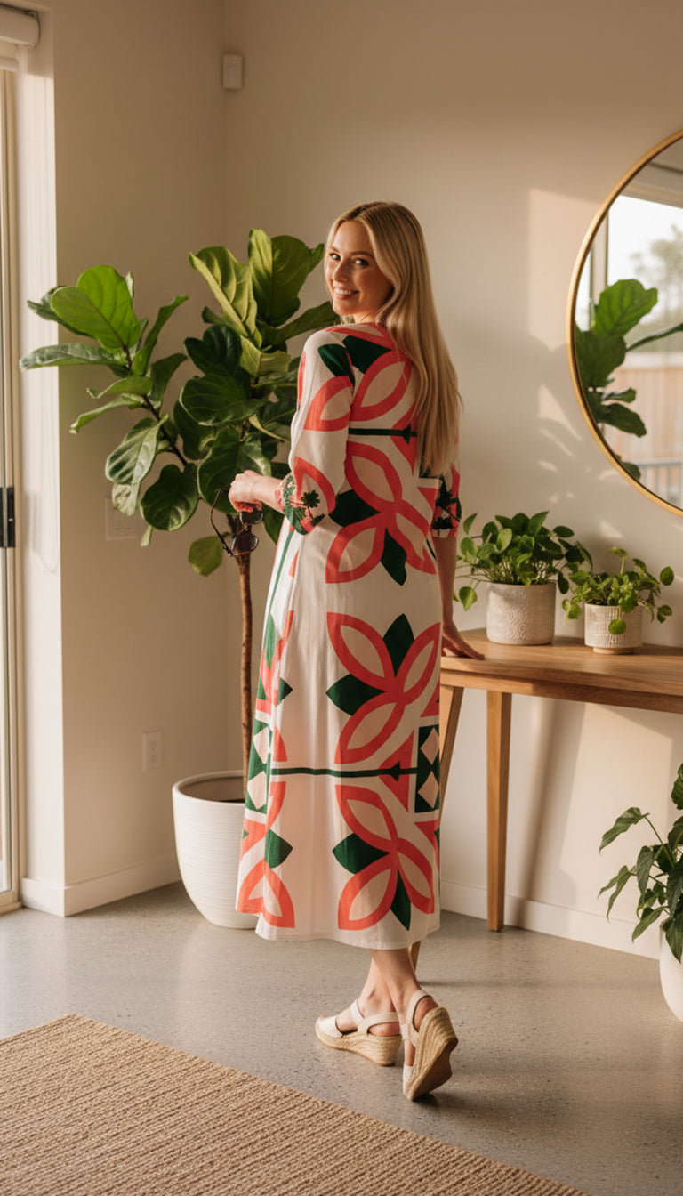 Modaposa Elina Maxi Dress Moroccan Picturesque Pink Green