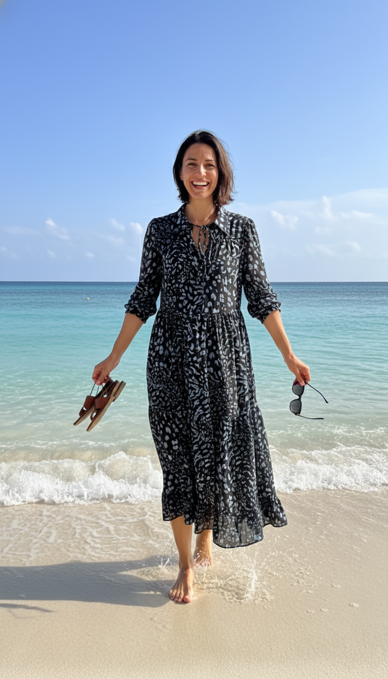 Monsoon Black Diane Long Sleeve Leopard Print Midi Dress