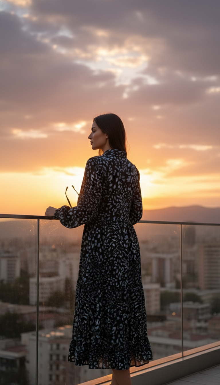 Monsoon Black Diane Long Sleeve Leopard Print Midi Dress