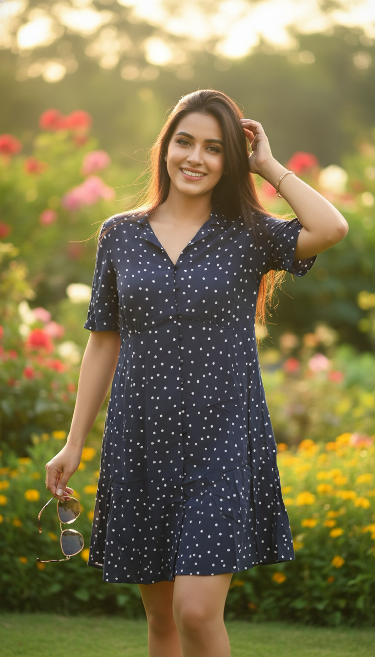 Monsoon Shiloh Spot Dress Blue