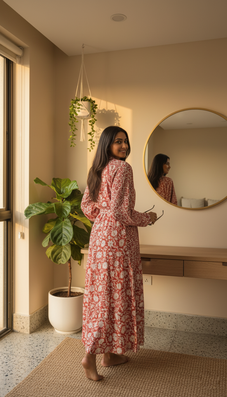Next Red/White Floral Long Sleeve 100% Cotton Maxi Shirt Dress