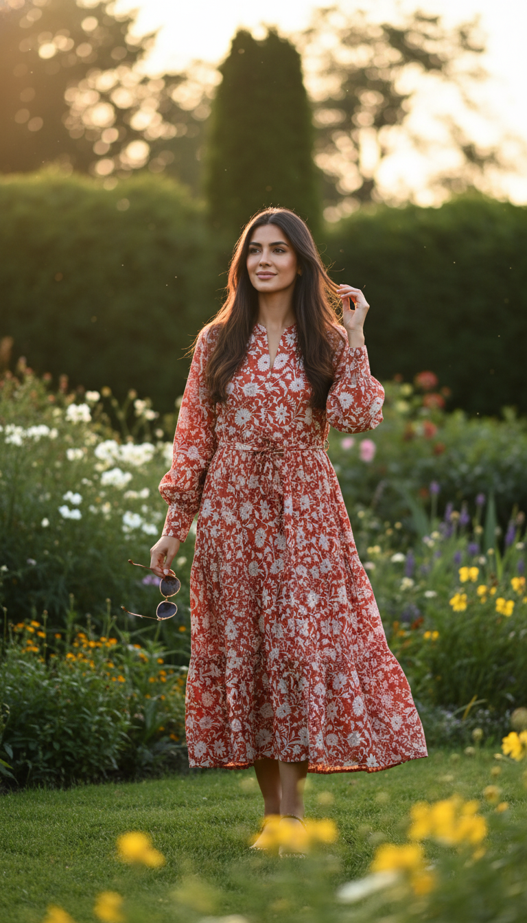 Next Red/White Floral Long Sleeve 100% Cotton Maxi Shirt Dress