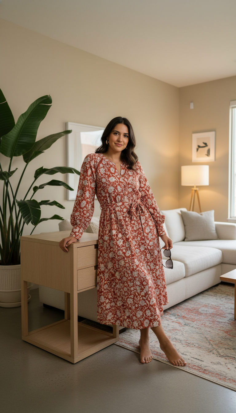 Next Red/White Floral Long Sleeve 100% Cotton Maxi Shirt Dress