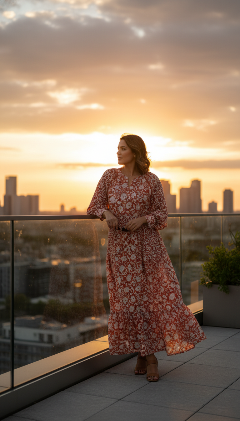 Next Red/White Floral Long Sleeve 100% Cotton Maxi Shirt Dress