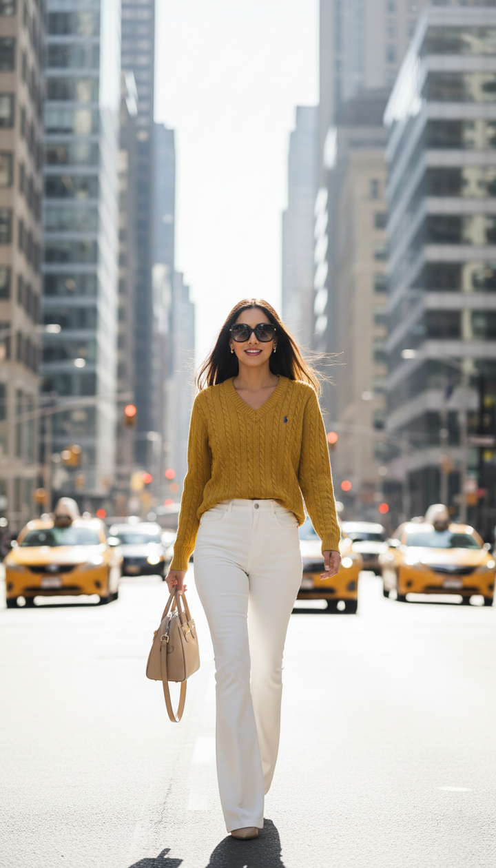 Polo Ralph Lauren Mustard Yellow cable-knit sweater