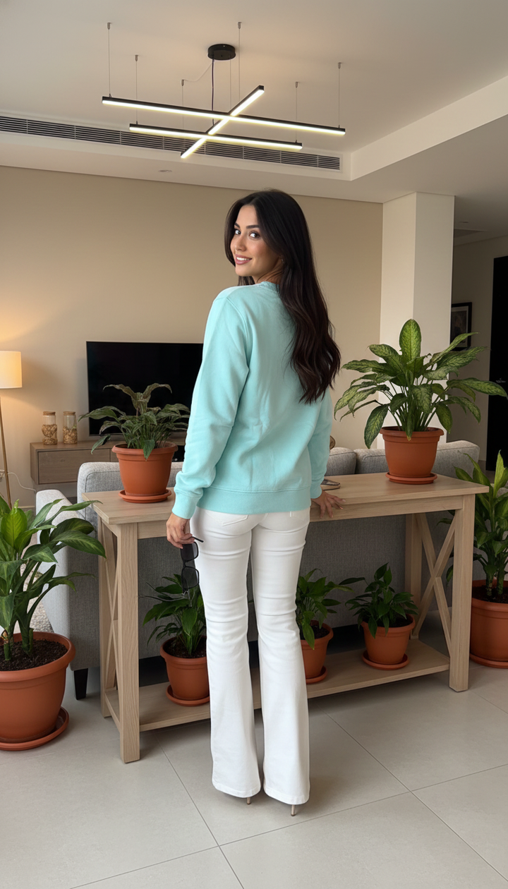 Polo Ralph Lauren Mint Blue Polo Bear Fleece Crewneck Sweatshirt for Women