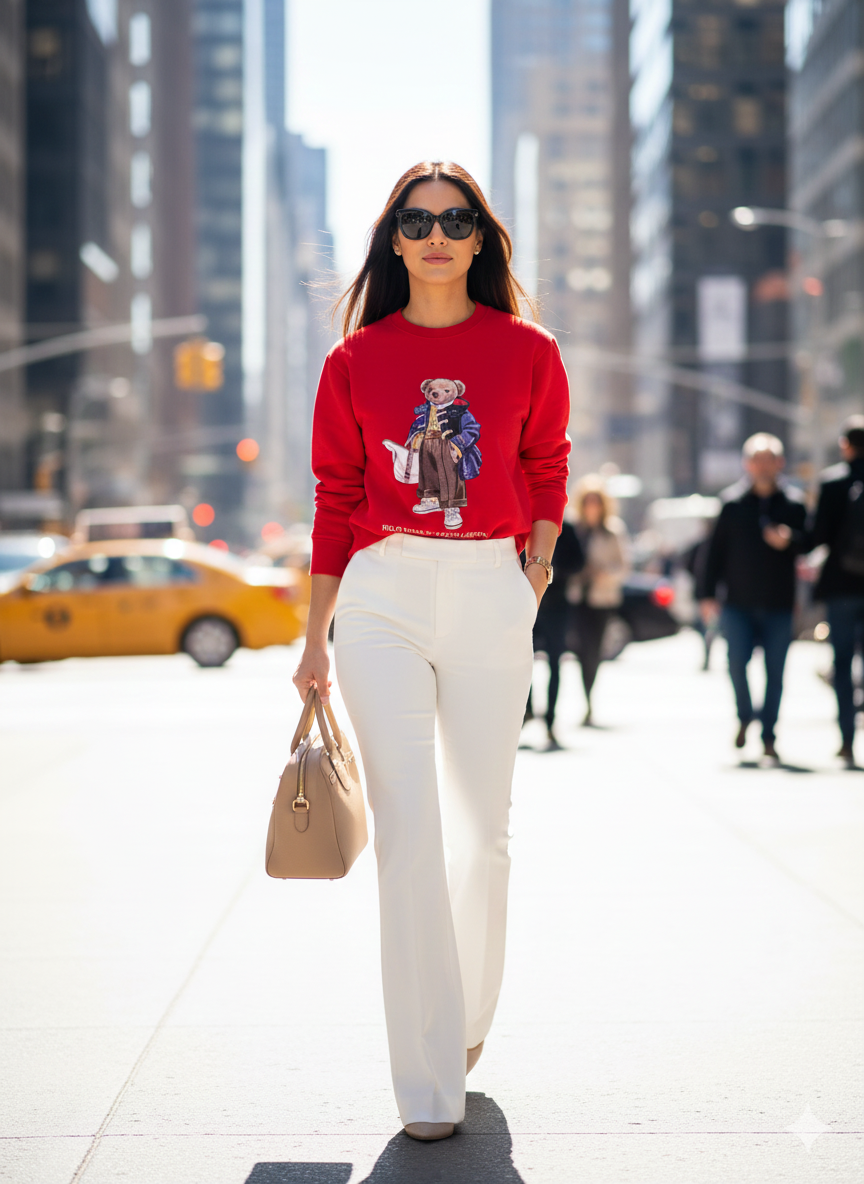 Ralph Lauren Polo Red Bear Fleece Crewneck Sweatshirt for Women – Classic Luxury Casual Wear