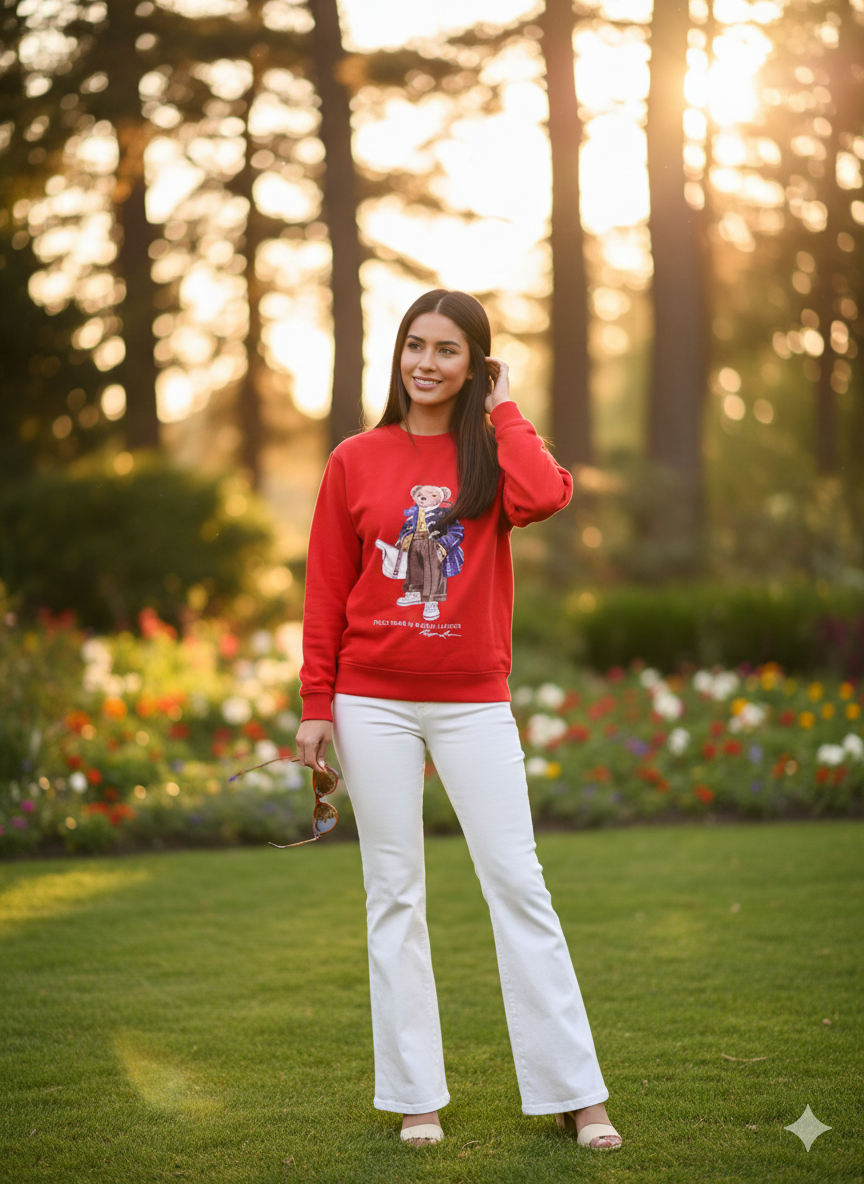 Ralph Lauren Polo Red Bear Fleece Crewneck Sweatshirt for Women – Classic Luxury Casual Wear