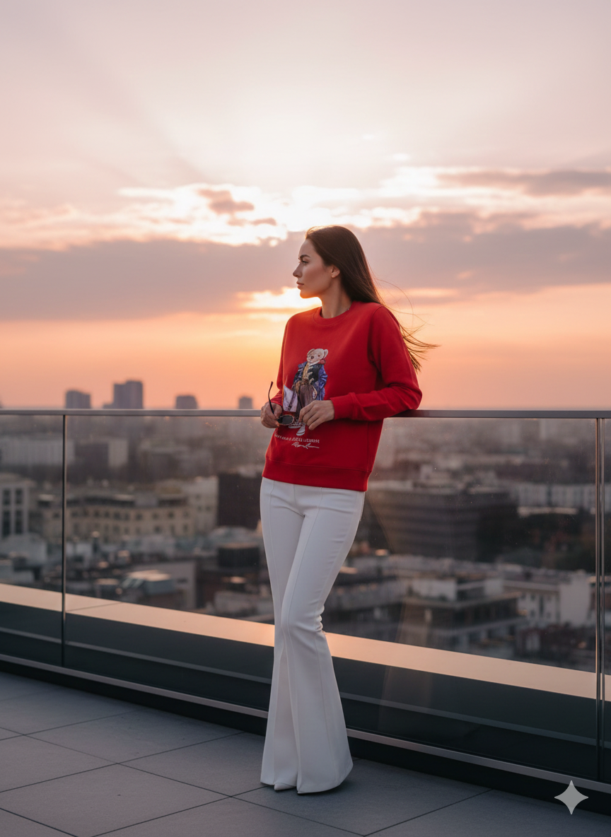 Ralph Lauren Polo Red Bear Fleece Crewneck Sweatshirt for Women – Classic Luxury Casual Wear