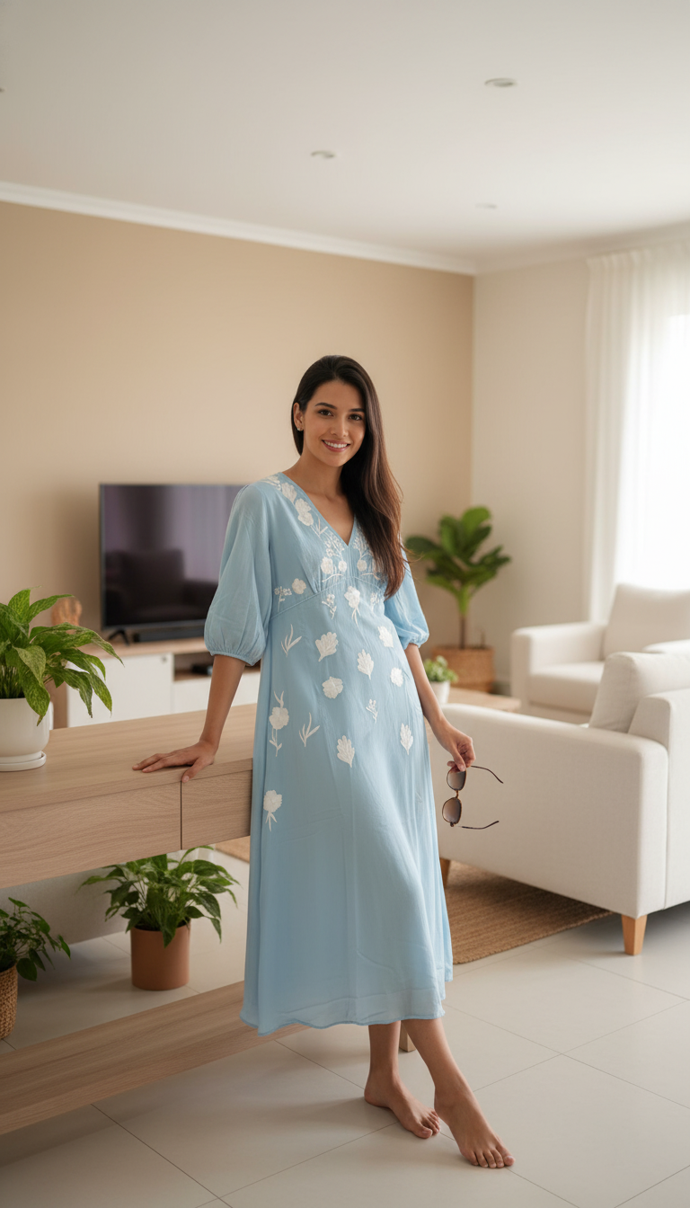 Wallis Petite Embroidered V-Neck Midi Dress