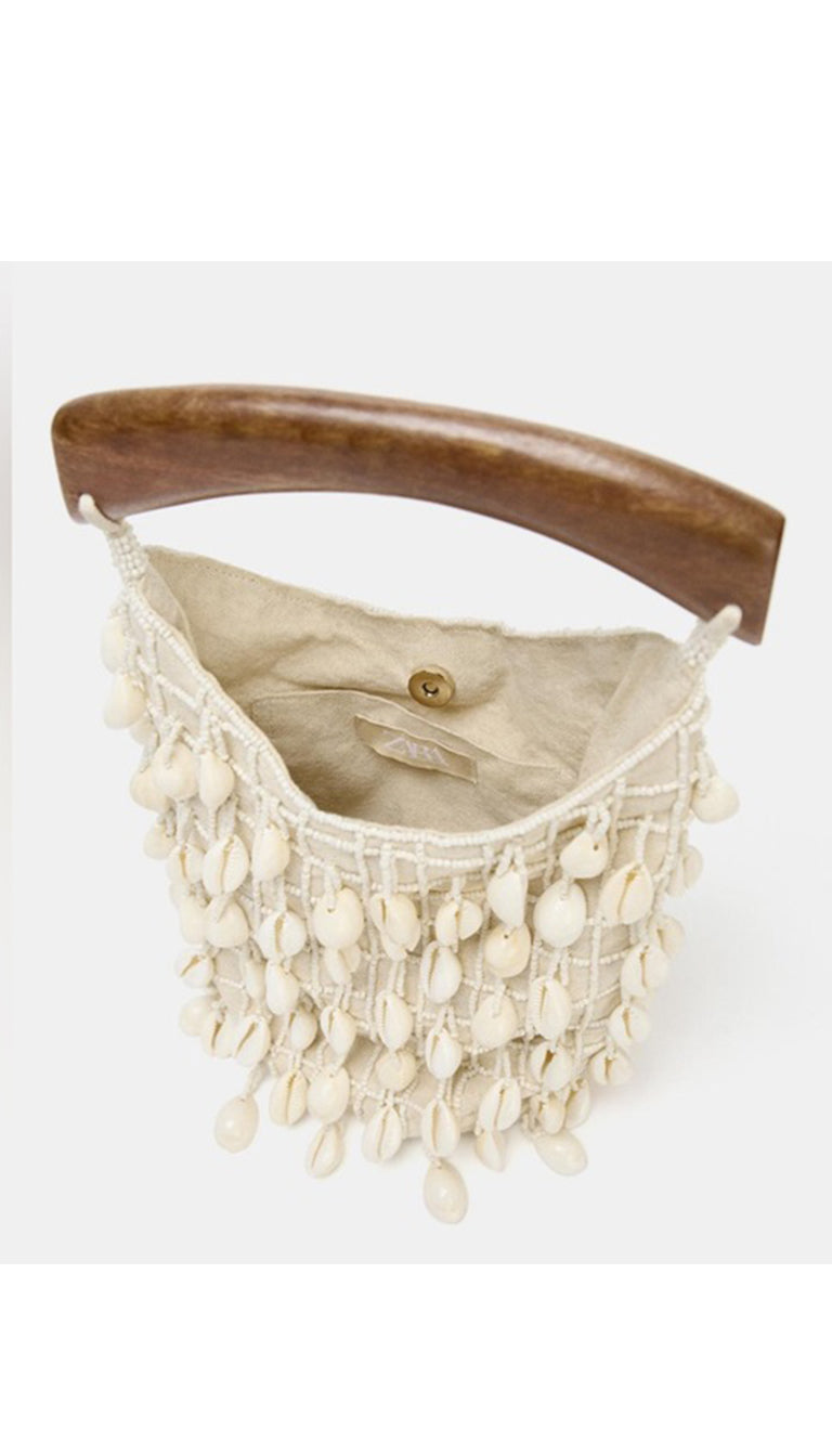 Zara Beaded Fabric Bucket Bag