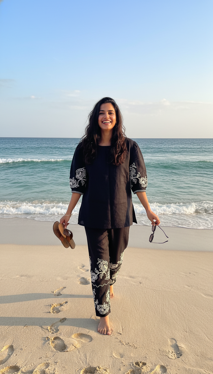 Zara Black Royale Embroidered Co-ord Set