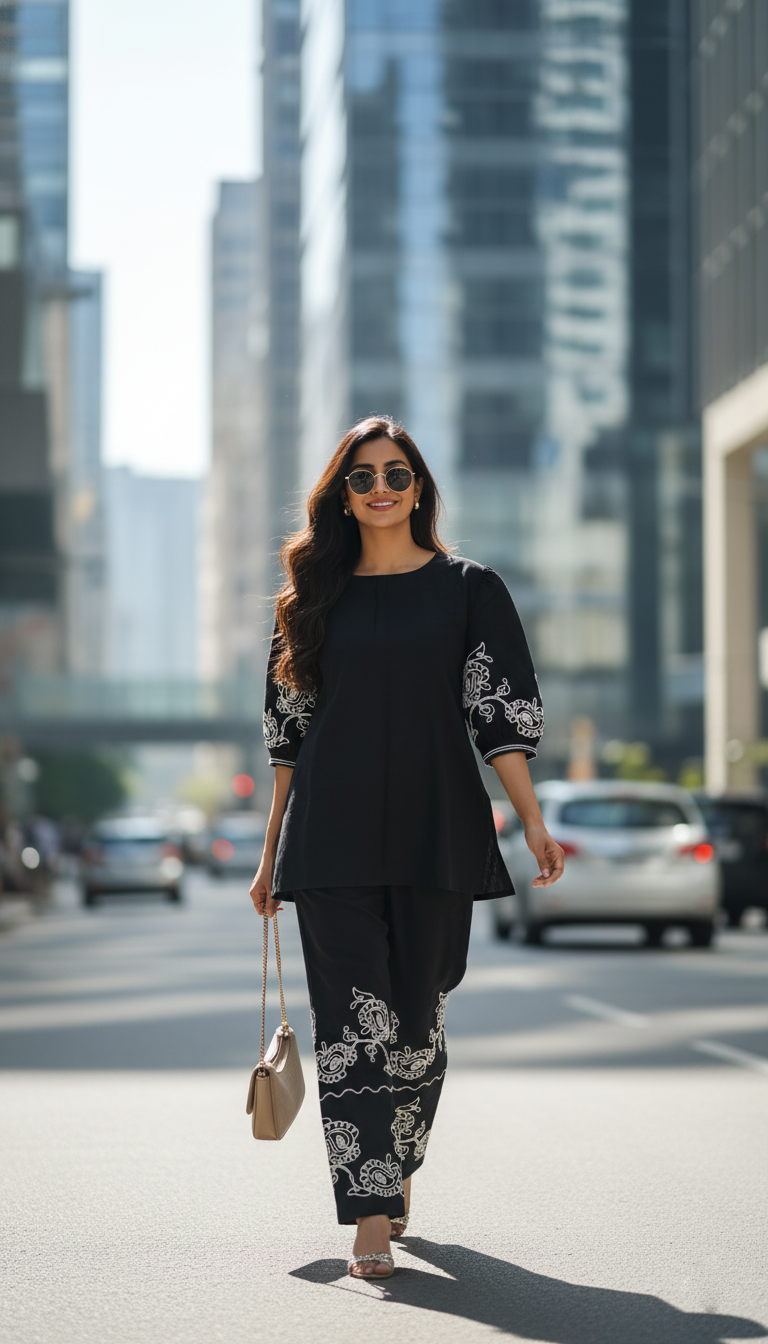 Zara Black Royale Embroidered Co-ord Set