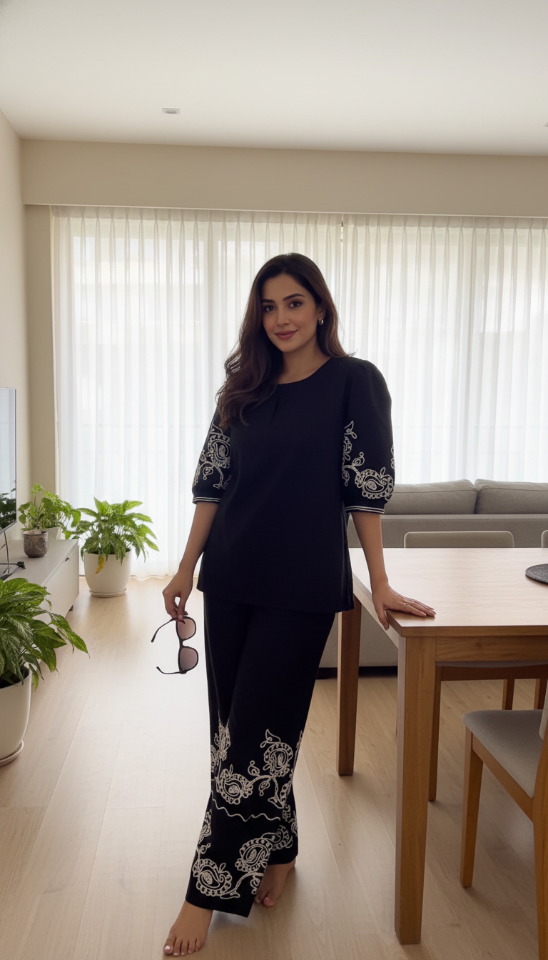 Zara Black Royale Embroidered Co-ord Set