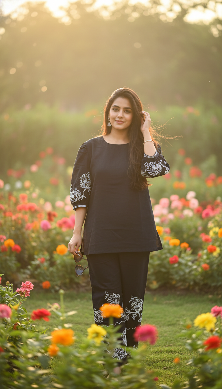 Zara Black Royale Embroidered Co-ord Set