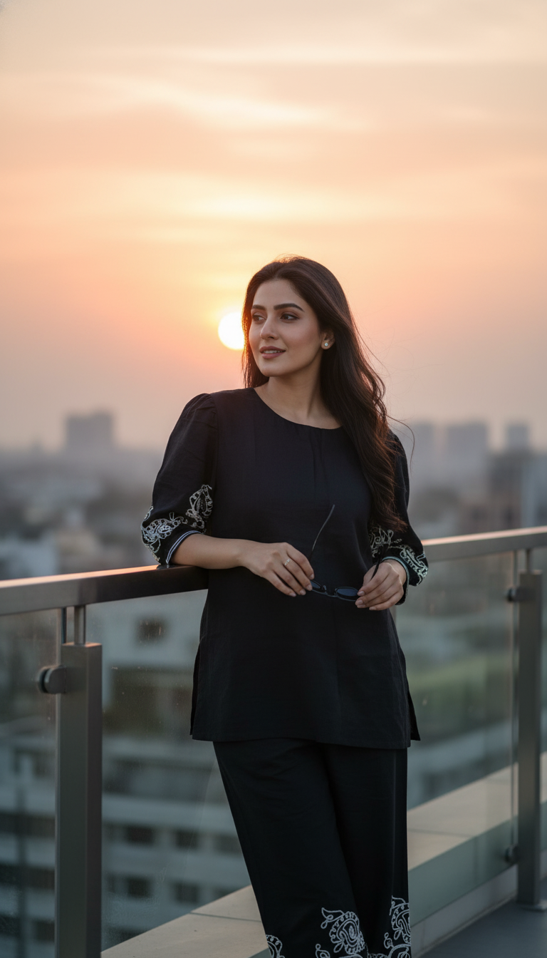 Zara Black Royale Embroidered Co-ord Set