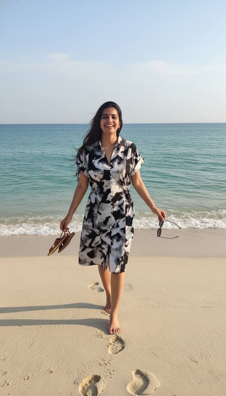 Zara Monochrome Cloud Print Shirt Dress – Abstract Black & White Buttoned Dress