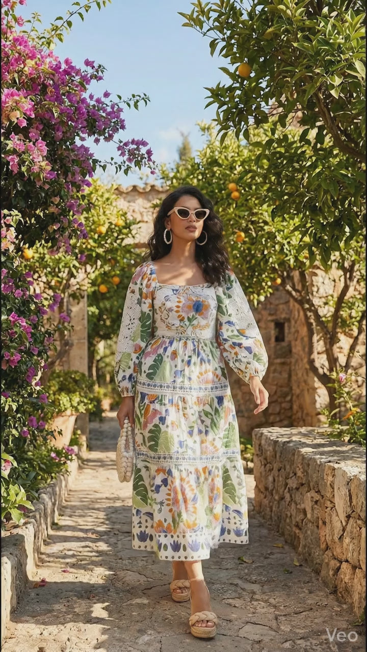 Farm Rio Summer Garden Embroidered Cotton Midi Dress