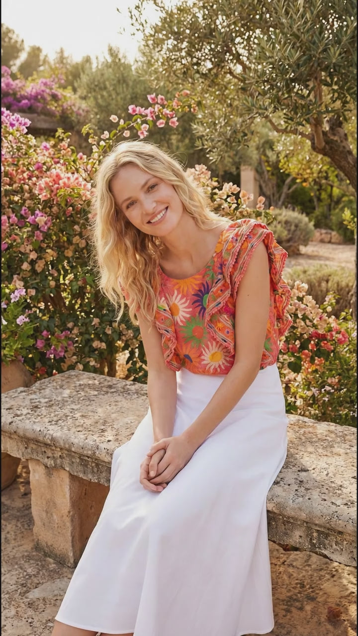 FARM Rio Flutter-Sleeve Cropped Blouse