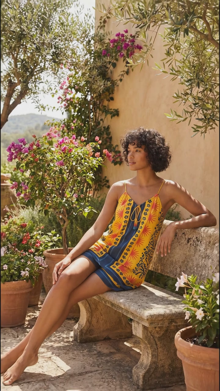 Farm Rio x Anthropologie Tie-Neck Layered Romper
