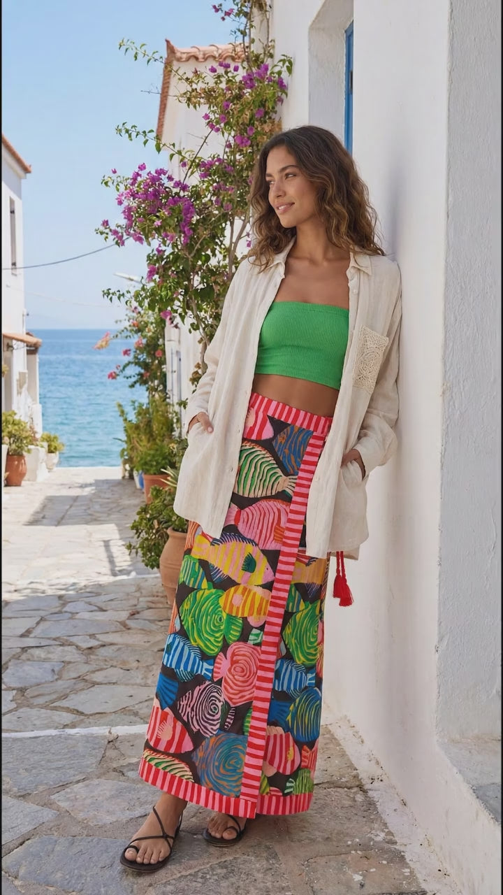 Farm Rio Fish-Print Midi Skirt