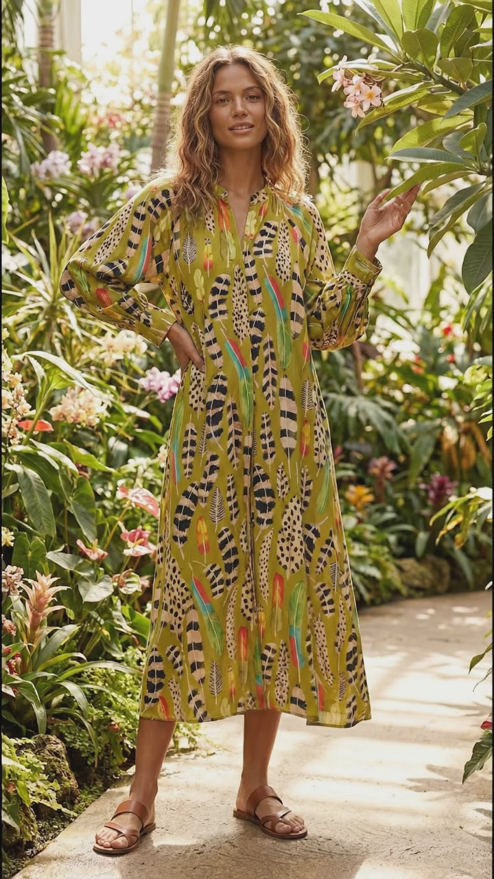 FARM RIO Printed crepe de chine midi dress